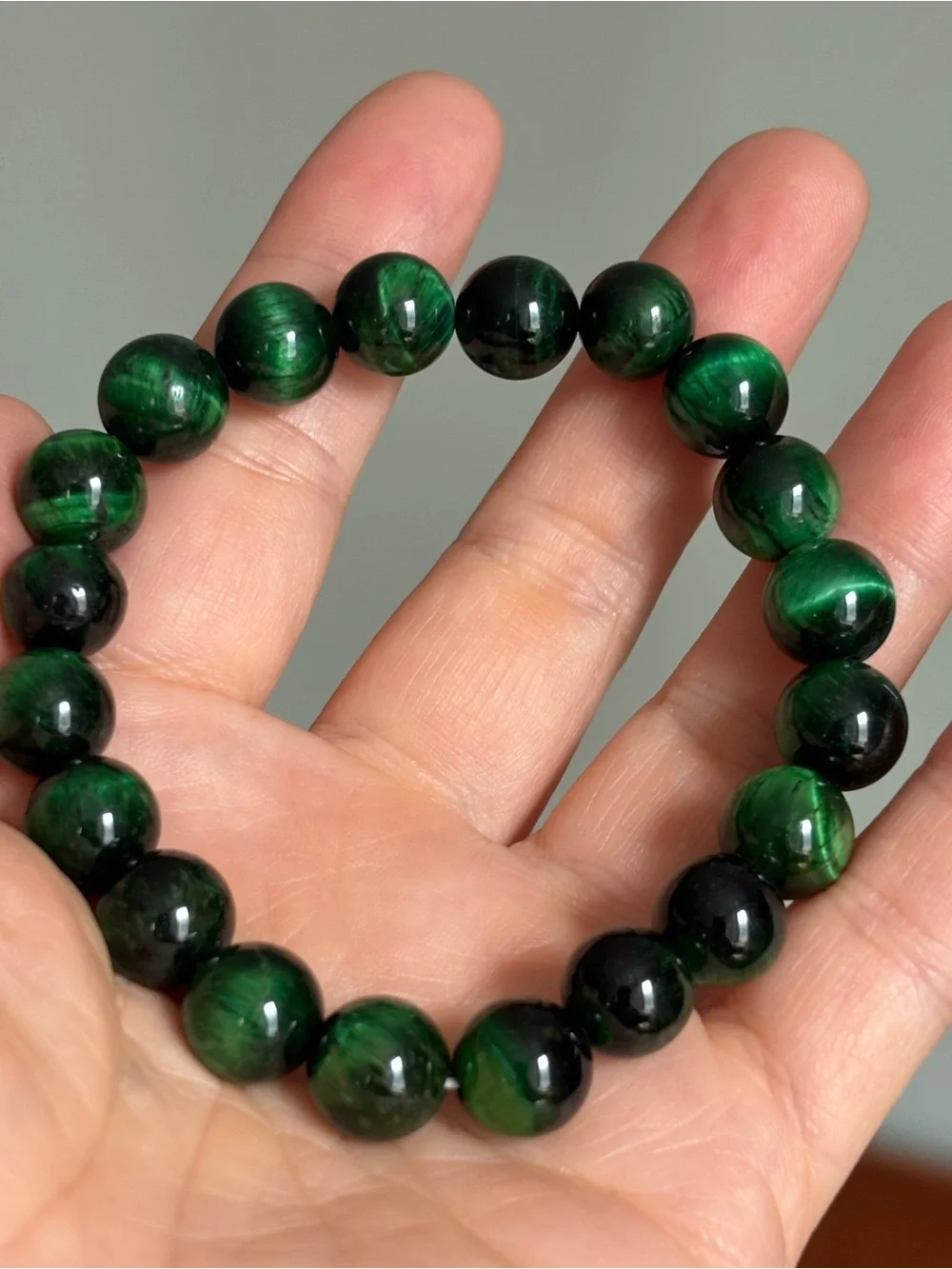 10mm Green Tiger Eye Beaded Stretch Bracelet - Women Jewelry